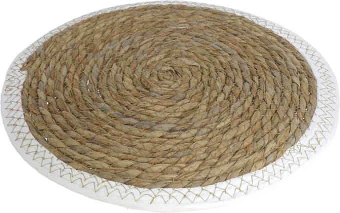 Pannenonderzetter - zeegras - rond - 34x34 cm - naturel/wit - extra groot - stevig