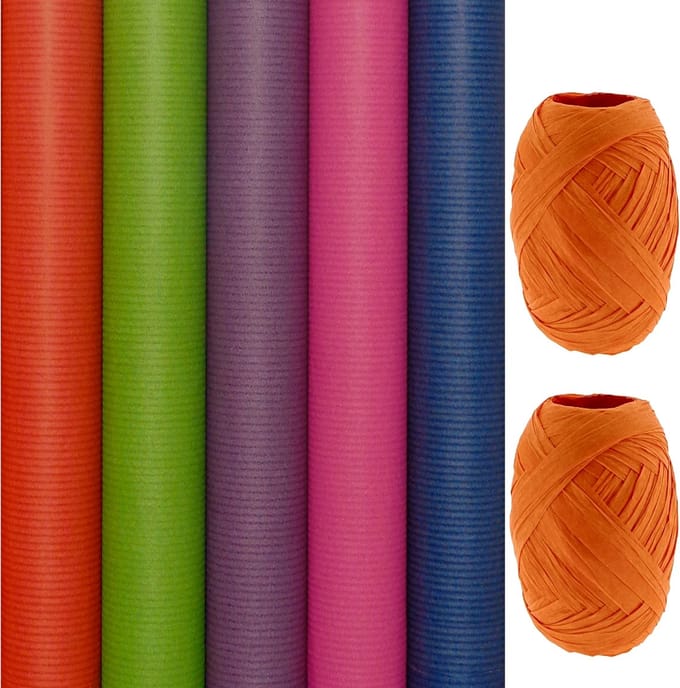 Benza cadeaupapier - Gekleurde kraft inpakpapier - 200 x 70 cm - 5 rollen