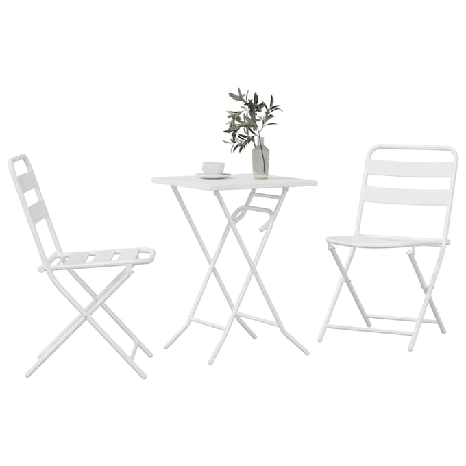vidaXL - Tuin - Bistro - Set - 3 - st - Wit - Staal