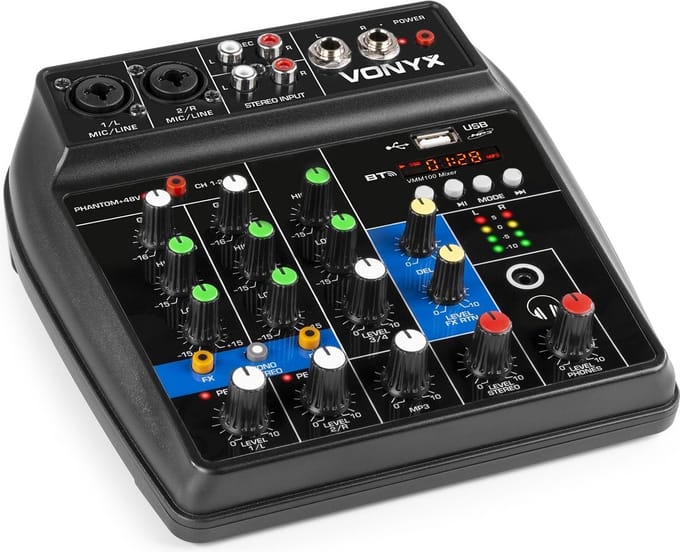 Mengpaneel USB - Vonyx VMM100 - Audio mixer 4-kanaals met Bluetooth en USB mp3 speler