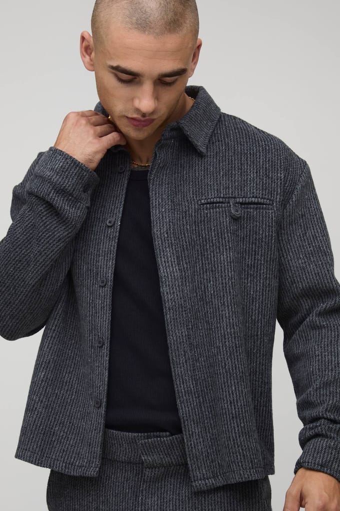 Regular Fit Brushed Rib Welt Pocket Overshirt | Black | Size Medium