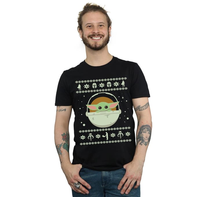 Star Wars Heren The Mandalorian Het Kind Kerst-T-shirt (Zwart)