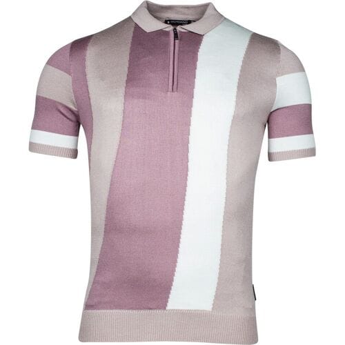 Giordano Polo Enzo Knitted Vertical Diagonal Stripe Zip Mauve / male