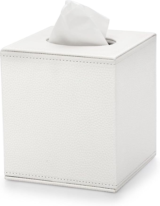 Stijlvolle PU Leren Cube Tissuehouder - Vierkante Tissuebox voor Thuis en Kantoor, Luxe en Functioneel Design, Wit