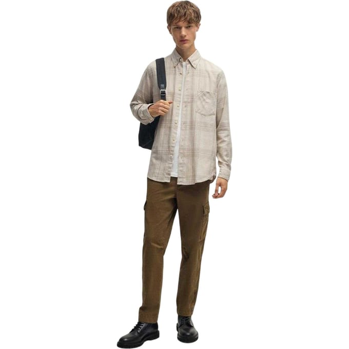 Boss Herenoverhemd Rickert_M, reguliere pasvorm, met knopen (Licht Beige)