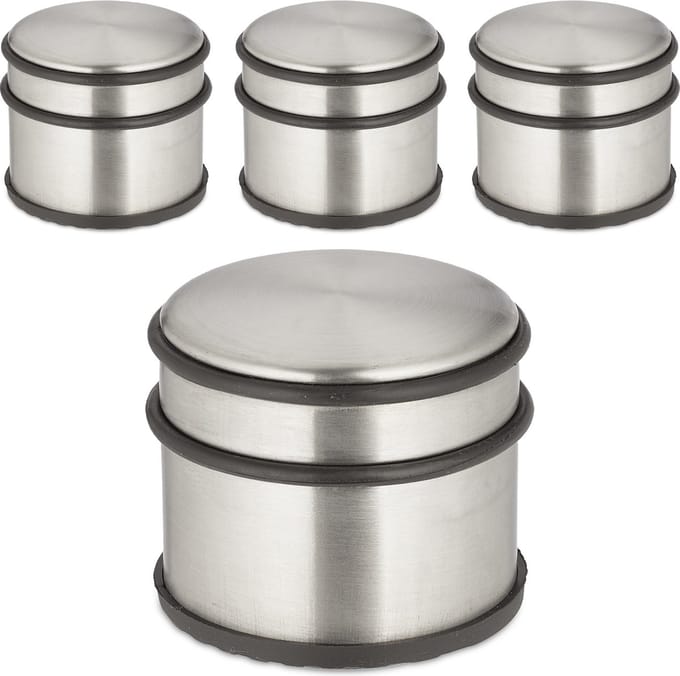 deurstopper rvs - set van 4 - 7,5 x 9 cm - zilver-zwart