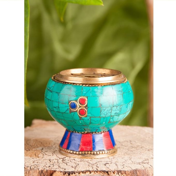 Wierookbrander met netje messing met stenen 3,5 cm