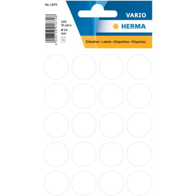 Huismerk Herma 1870 Etiket Rond 19mm Wit - pakje met 5 velletjes stickers