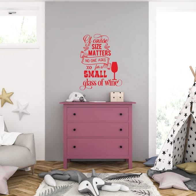 Muursticker - Ofcourse Size Matters - 58 x 77 - Rood