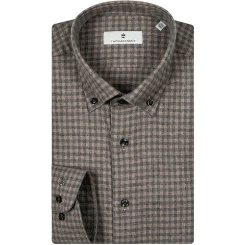 Thomas Maine Overhemd Torino Twill Flanel Gingham Check Button-Down Donker Zand-Grijs / male