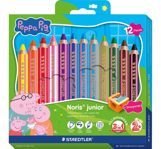 Noris junior kinderkleurpotloden "Peppa Pig", + 1 puntenslijper - 12 kleuren