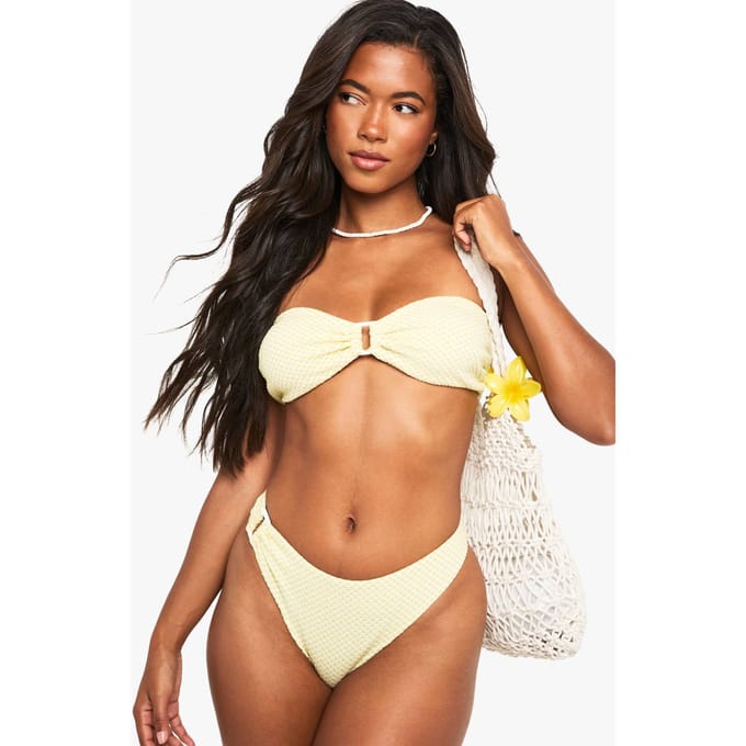 boohoo Dames Seersucker Gingham Trim Bandeau Bikini Top | Light Green | Maat: 6