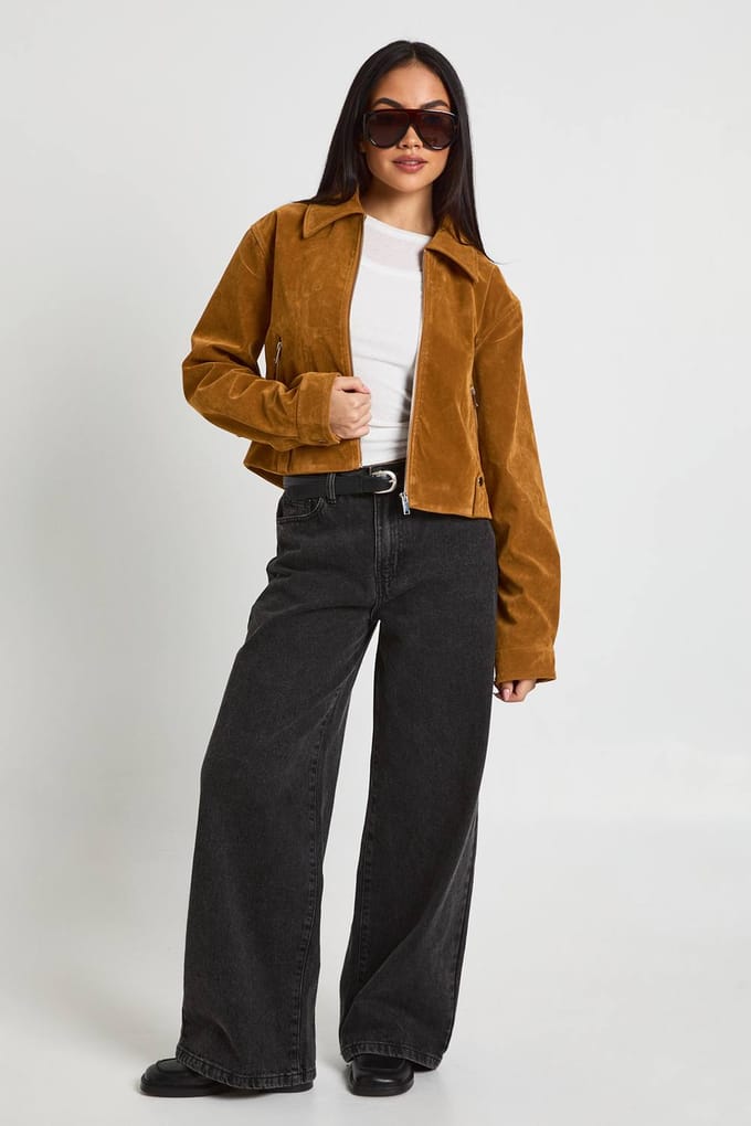boohoo Dames Suede-Look Ritsjack | Tan | Maat: 8