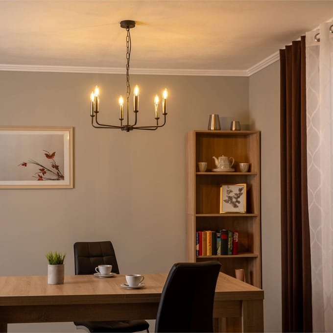 Euluna Kroonluchter Ampli, zwart/goud, 6-lamps