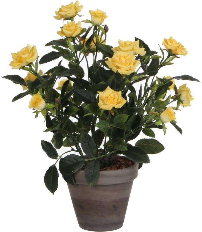 Mica Decorations Rozenstruik Kunstplant in Bloempot Stan - H33 x Ø25 cm - Geel