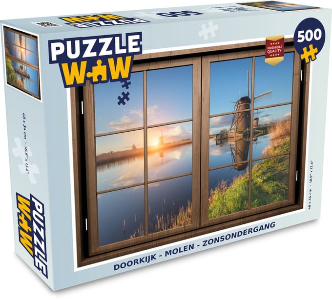 Puzzel Doorkijk - Molen - Zonsondergang - Legpuzzel - Puzzel 500 stukjes