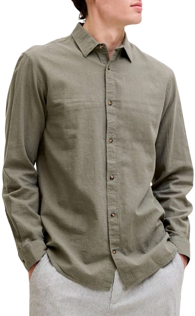 Overhemd Lange Mouw Jack &amp; Jones 12289174 SUMMER LINEN-DUSTY OLIVE