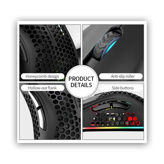 2.4G draadloze gamingmuis Oplaadbare muis met RGB-lichteffect 3 instelbare DPI Uitgehold wit