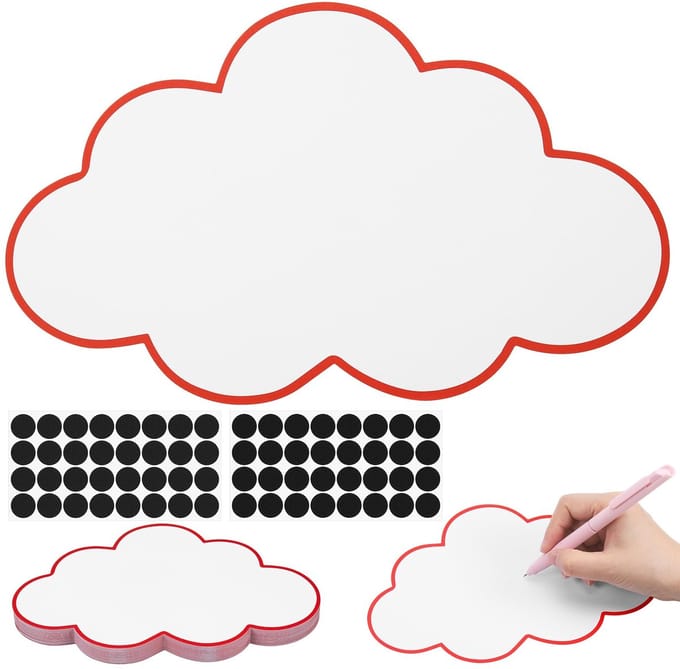 Allecto - Cloud Presentatiekaarten - Moderation Cards - 60 Stuks - Wit met Rode Rand - Ideaal voor Presentaties - Cloudvormig