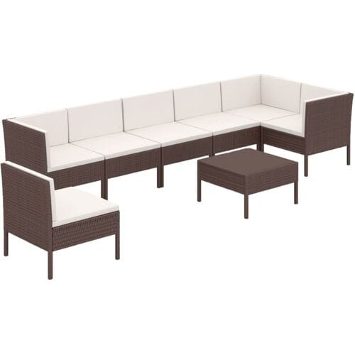 vidaXL - 8-delige - Loungeset - met - kussens - poly - rattan - bruin