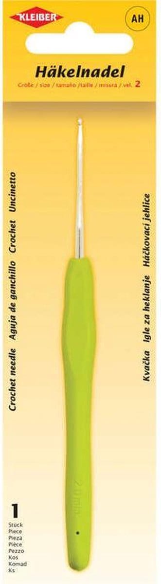 Haaknaald, maat 2, kunststof handvat, lichtgroen
