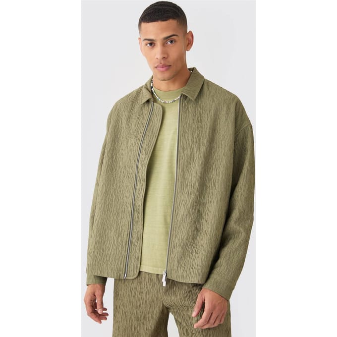 Textured Satin Oversized Fit Harrington-jas met ritssluiting | Khaki | Size 40