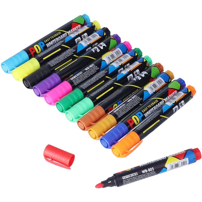 12 pièces Marqueurs Différentes Couleurs Marqueurs pour Tableau Blanc Effaçable à Sec pour Peinture Graffiti Marquage black