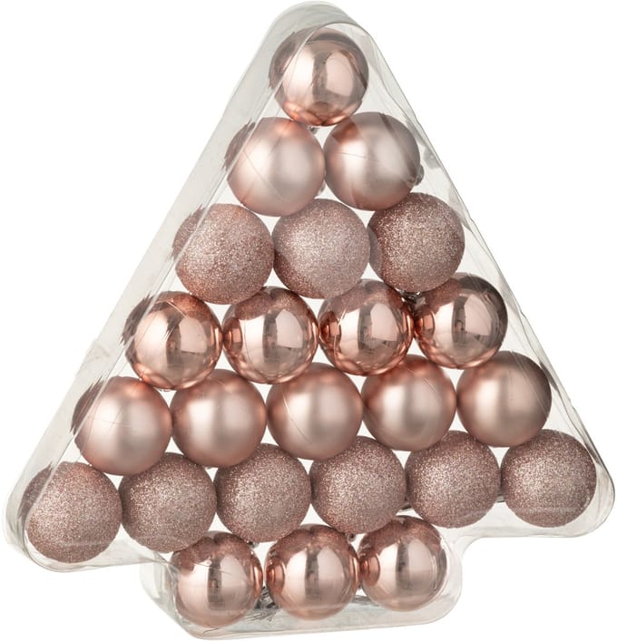 J-Line kerstbal - kunststof - roze - doos van 24