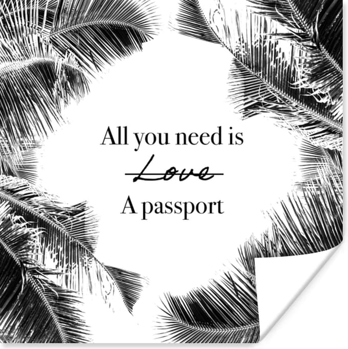 Poster Spreuken - Quotes - All you need is a passport - Paspoort - 100x100 cm XXL