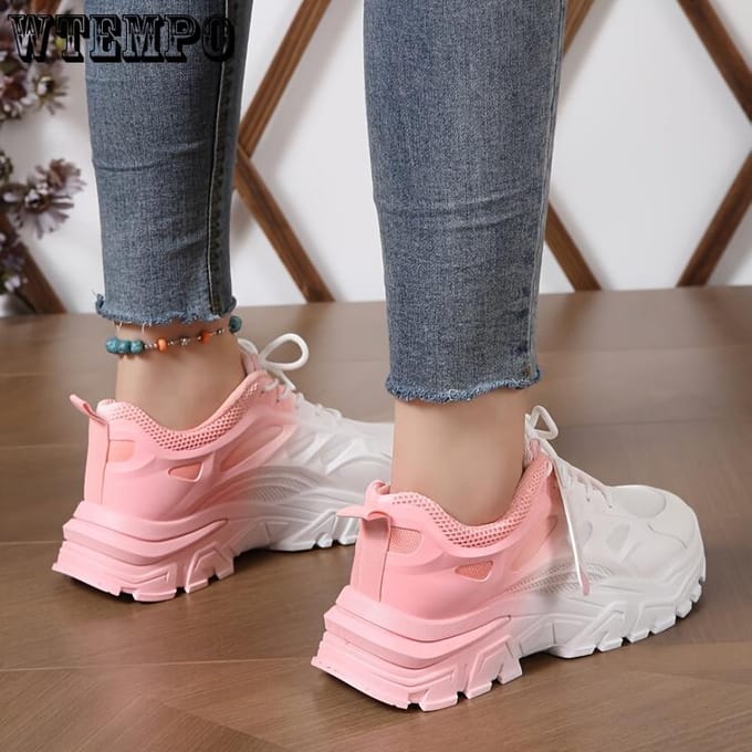 Dames Gradiënt Chunky Sneakers, Modieuze Veterschoenen Lage Top Hardloopschoenen, All-Match Sportschoenen 40 gray