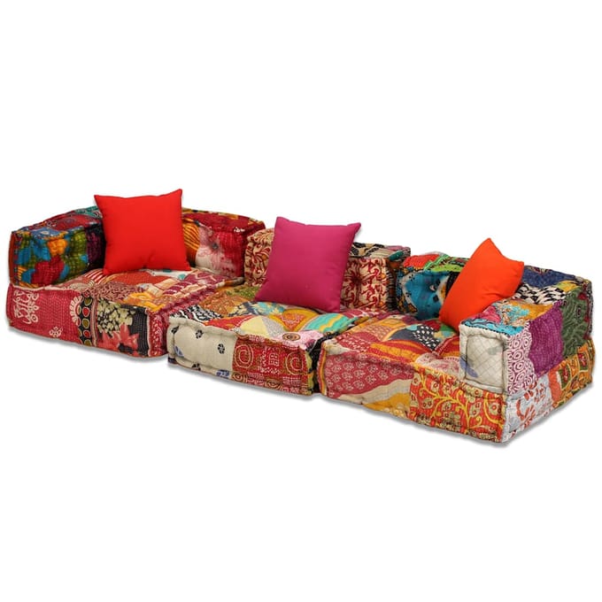 vidaXL - Poef - driezits - modulair - stof - patchwork