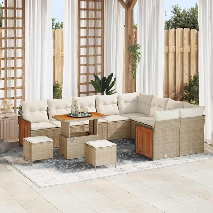 vidaXL - Tuinbank - Set - 13 - st - 9-zits - Beige - en - Crème - poly - rattan