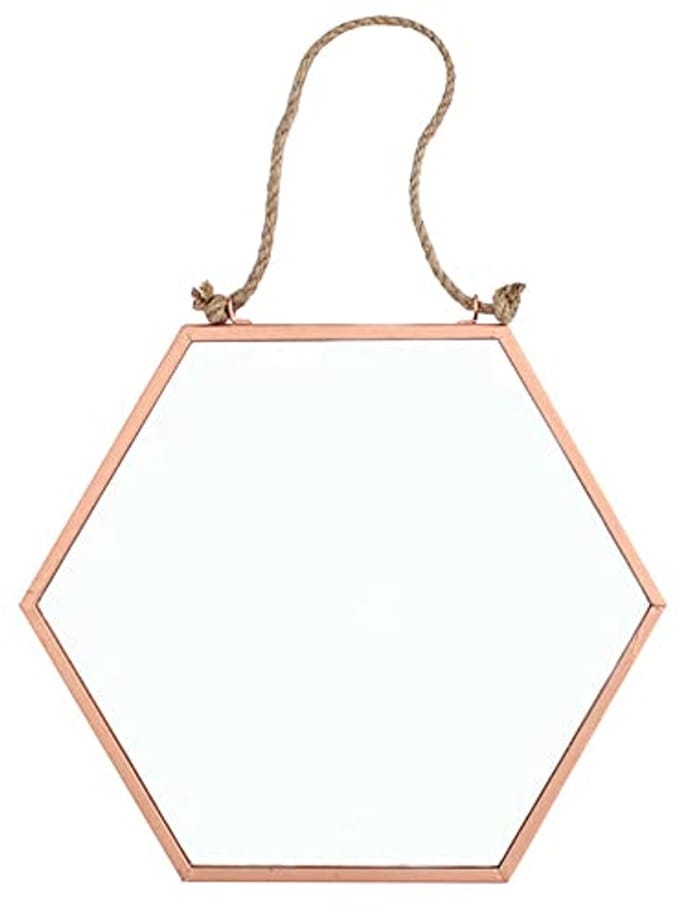 Mirrored Wall Decor with Geometric Design and Hanging Rope - Elegant Gold