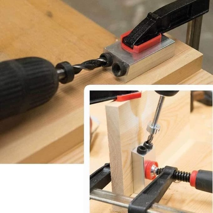 Gabarit pour perçage incliné - Adaptateur 6/8/10mm - 3 mèches à bois - 15 degrés - Noir