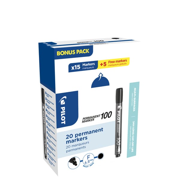 Viltstift pilot sca-100 rond f zwart 15+5 gratis | Doos a 20 stuk