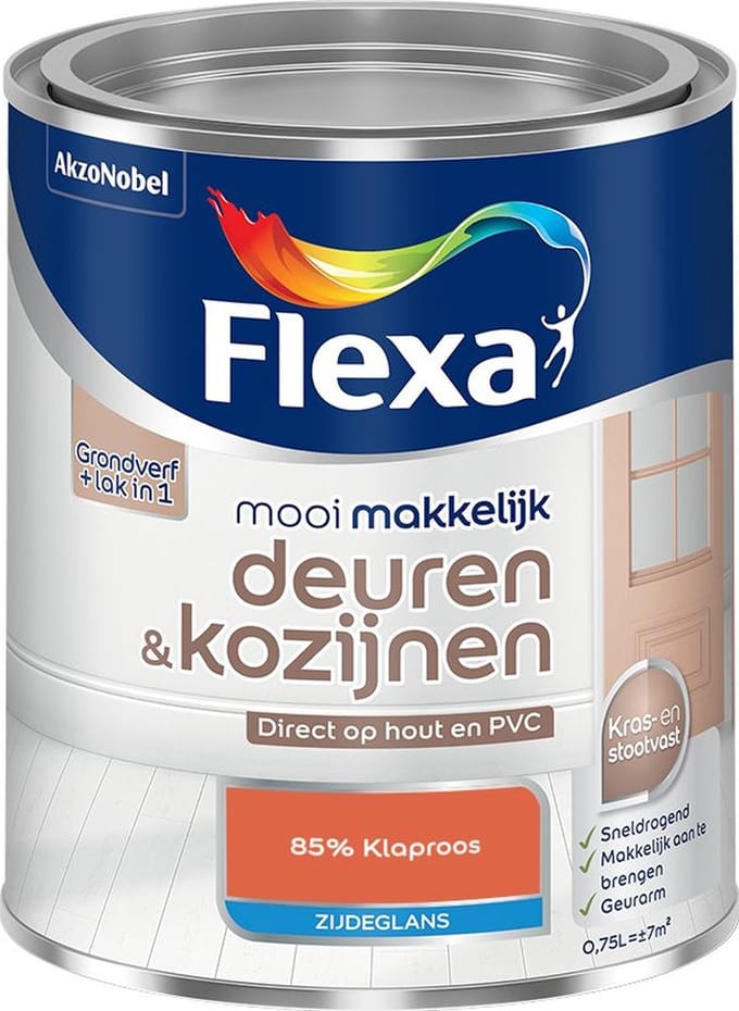 Flexa - Mooi Makkelijk Deuren & Kozijnen Zijdeglans - 85% Klaproos - Mengverf - 750 Ml