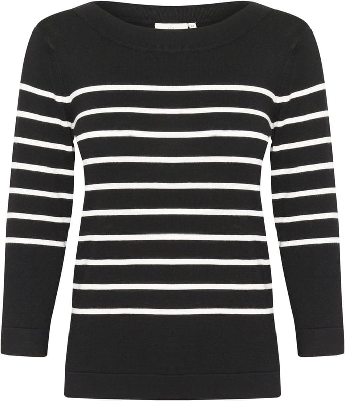 Kaffe KAlizza boatneck pullover Dames Trui - Black w. Chalk Stripe