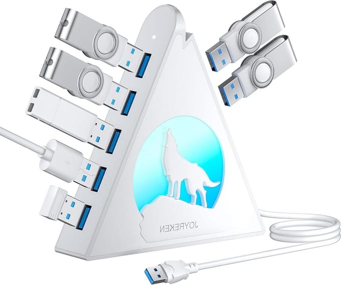 7-poorts USB-hub - USB-verlenger - Extra poorten - Verticale plaatsing - 2 meter kabel - Wit