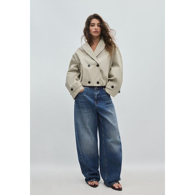 Stradivarius Ballon-trenchcoat met sjaalkraag  Steen L