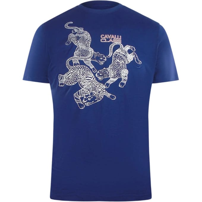 Cavalli Class Paisley Leopards-logo Blauw T-shirt