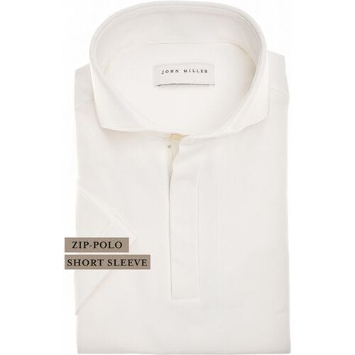 John Miller Polo Slim Plain Hyperstretch Short Sleeve Zip Collar Antiekwit / male