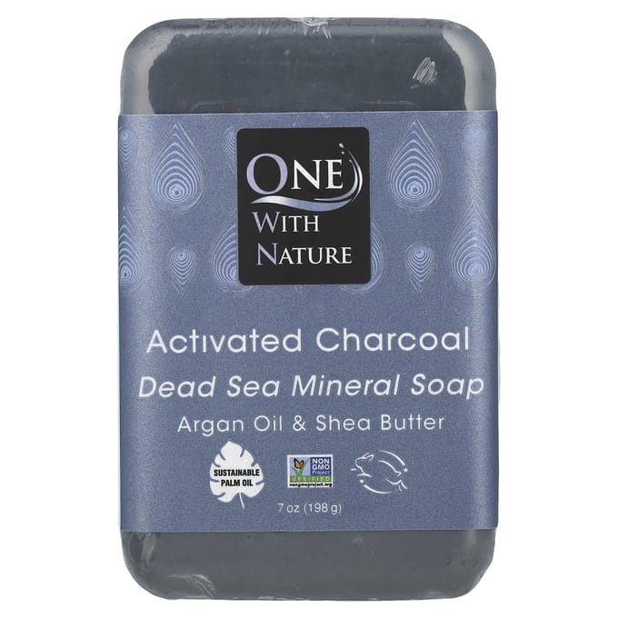 One with Nature, Triple Milled Mineral Soap Bar, Activated Carbon, 7 oz (200 g) gray