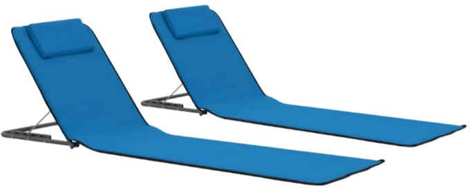 Strandmatten inklapbaar 2 st staal en stof blauw