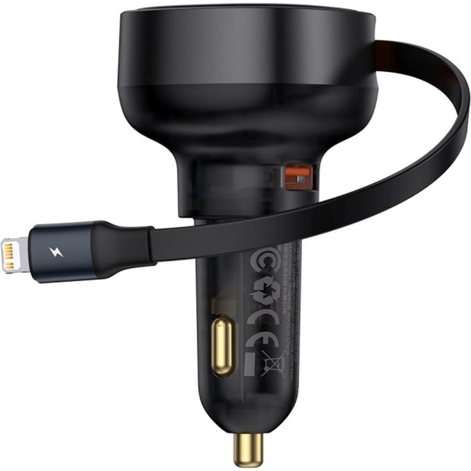 Baseus Enjoyment Pro 55W USB-A Car Charger with Retractable Lightning Cable - Black