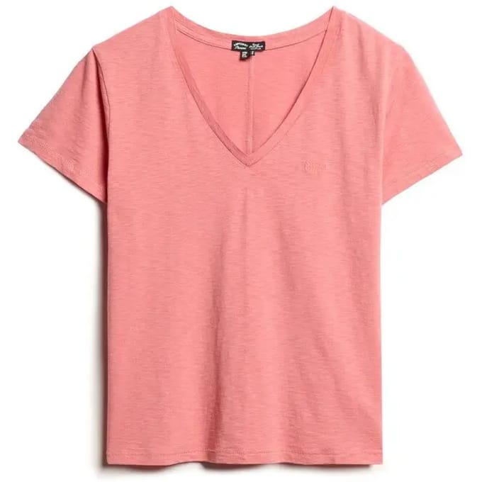 V-hals geborduurd T-shirt dames Superdry Slub