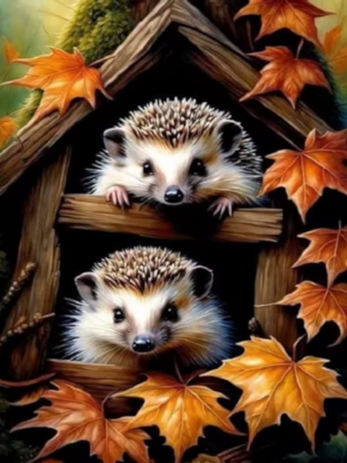 Diamond painting Egels herfst huisje 30x40cm vierkante steentjes
