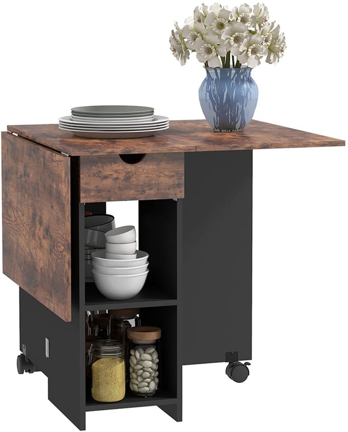 HOMCOM-Opklapbare eettafel-120x72x75cm-Spaanplaat-Rustiek Bruin