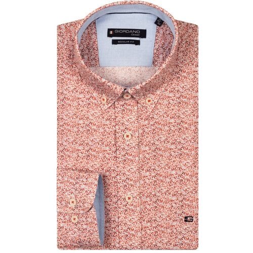 Giordano Overhemd Ivy Allover Mini Leaves Satin Stretch Rood / male