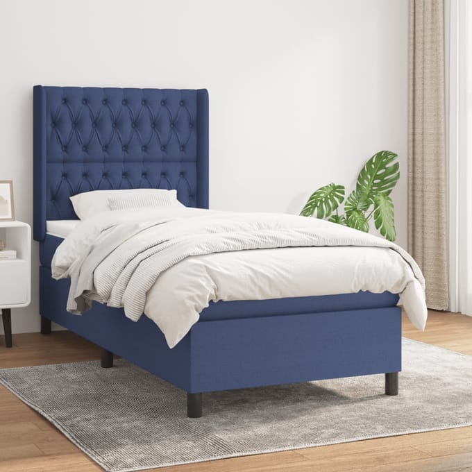 vidaXL - Boxspring - met - matras - stof - blauw - 90x190 - cm