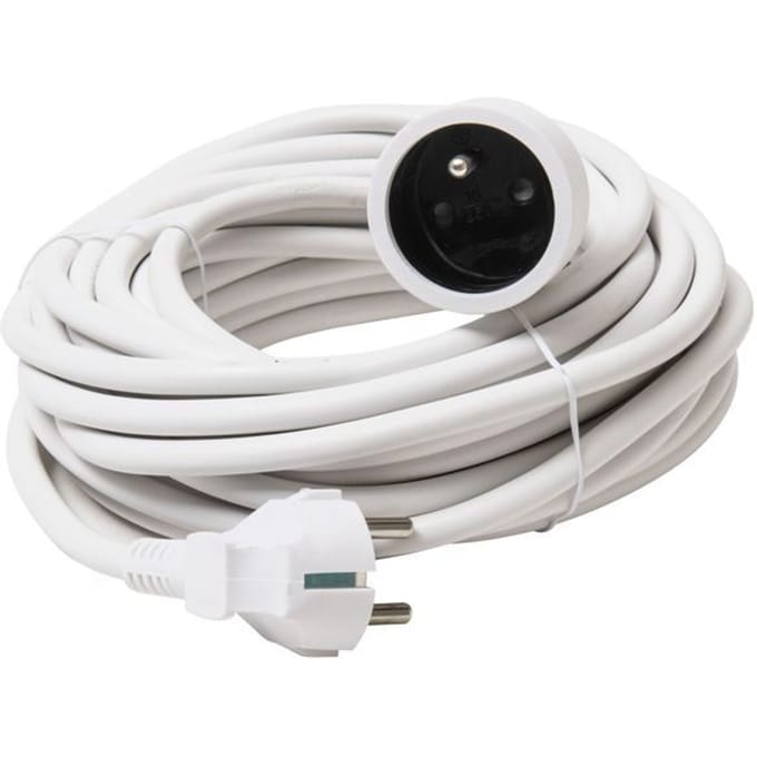 Rallonge électrique 10 mètres 3500W max. Câble rond 3x1,5mm² blanc